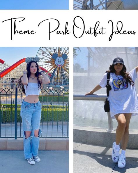 31 Amusement Park Outfit Ideas {New For 2022!} - ljanestyle.com Cute Six Flags Outfits, Thorpe Park Outfit Summer, Carnival Fits Casual, Cute Outfits To Wear To An Amusement Park, Outfit For Amusement Park Summer, Six Flags Outfit Spring, Outfit Ideas Amusement Park, Comfy Amusement Park Outfit, Outfit For Amusement Park Casual