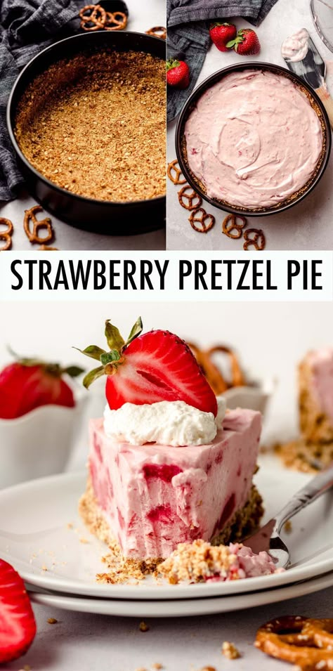 Strawberry Cream Cheese Pie Recipe, Pie With Pretzel Crust, Strawberry Cream Cheese Pie, Summer Dessert Ideas, Easy Strawberry Pie, Pretzel Pie, Strawberry Pretzel Dessert, Cheese Pie Recipe, Pretzel Desserts