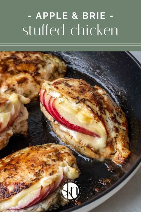 Filled with sweet apple and creamy cheese, and covered in marinade, these apple and brie stuffed chicken breasts are a healthy dinner. Brie Stuffed Chicken, Apple And Brie, Apple Brie, Healthy Weeknight Meals, Brie Cheese, Diet Foods, Stuffed Chicken, All Recipes, Chicken Dinner Recipes