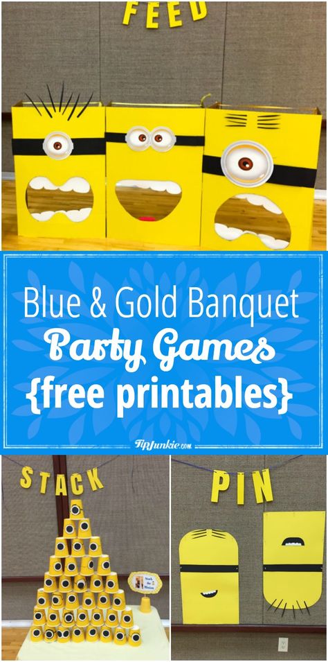 Blue And Gold Banquet Ideas Cub Scout, Minion Party Games, Minion Party Theme, Minion Games, Minions Birthday Theme, Blue And Gold Banquet, Homemade Minion Costumes, Wolf Scouts, Scout Projects