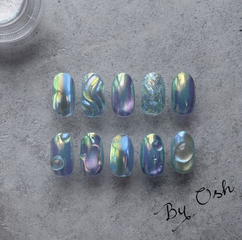 Aurora Nails Korean, Blue Korean Nails, Korean Nails Designs, Aurora Nail Art, Aurora Nails, Asian Nails, Hippie Nails, Beauty Nails Design, Grunge Nails