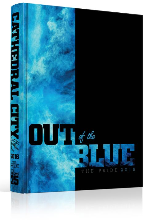 Yearbook Cover - Cathedral City High School - "Out of the Blue" Theme - School… Yearbook Mods, Yearbook Covers Themes, Yearbook Covers Design, Yearbook Template, Yearbook Class, Yearbook Cover, Yearbook Spreads, Yearbook Layouts, Yearbook Pages