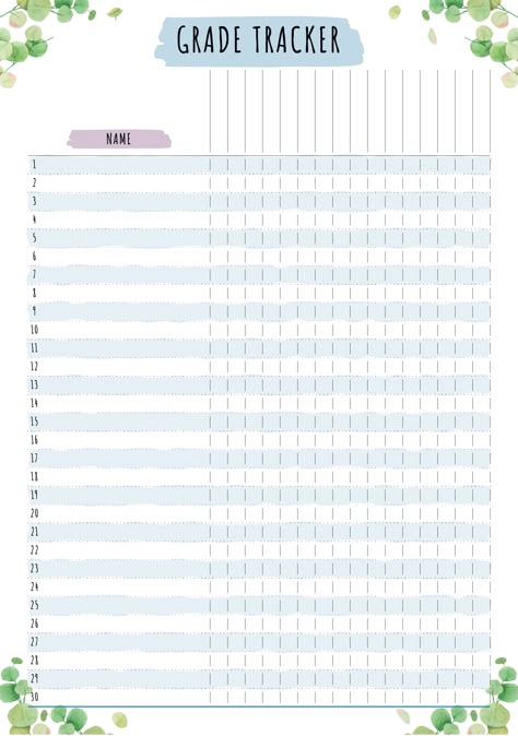 Printable grade book template in floral style for school and college teachers. Plan your units, lessons or school terms and keep track of class academic progress. One page has 30 sections for 30 students and 16 columns for each lesson.  #bestteacherplanners #teacherplanner #teacherplannerprintable #planning #2020 Grading Sheets For Teachers, Gradebook Template, Grade Book Printable, Templates For School, Style For School, Printable Teacher Planner, Grade Book Template, Teacher Grade Book, Grade Tracker