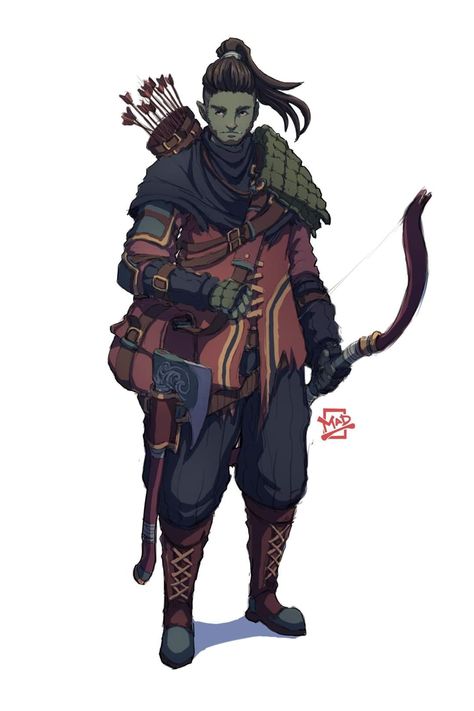 Scout Character Design, Half-orc Male, Ranger Dnd, Half Orc, Pathfinder Character, Fantasy Stuff, Dungeons And Dragons Characters, Dnd Art, High Fantasy