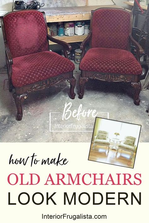 Modern Fabric On Antique Chair, Armchair Makeover Diy, Ball And Claw Chair Makeover, Vintage Armchair Makeover, Reupolstry Chairs Ideas, Reupholster Arm Chair, How To Reupholster A Chair, Refurbished Armchair, Armchair Restoration