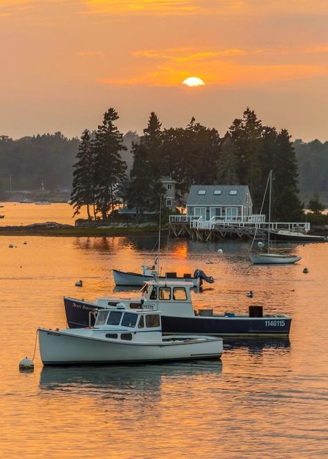 Booth Bay Harbor Maine, Midcoast Maine, Maine New England, Boothbay Harbor, Harbor Island, Coastal Maine, Travel America, Maine Vacation, Orange Glow