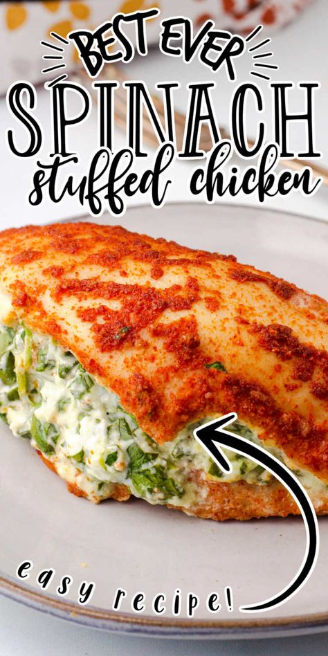 Healthy Spinach Stuffed Chicken, Creamed Spinach Stuffed Chicken, Chicken With Spinach And Cheese, Cheesy Spinach Stuffed Chicken Breast, Stuffed Chicken Dinner Recipes, Stuffed Chicken Cream Cheese Spinach, Spinach Stuffed Chicken Recipes, Stuffed Chicken In Crockpot, Spanish Stuffed Chicken