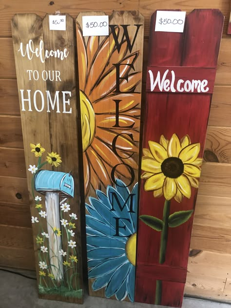 Painting Wood Planks, Wood Signs Painting Ideas, Art On Wooden Planks, Wood Painting Ideas Diy Wooden Signs Pallet Art, Painted Welcome Signs On Wood, Wooden Planks Diy, Painting Boards Ideas Wood Signs, Wood Plank Crafts, Wood Board Painting Ideas