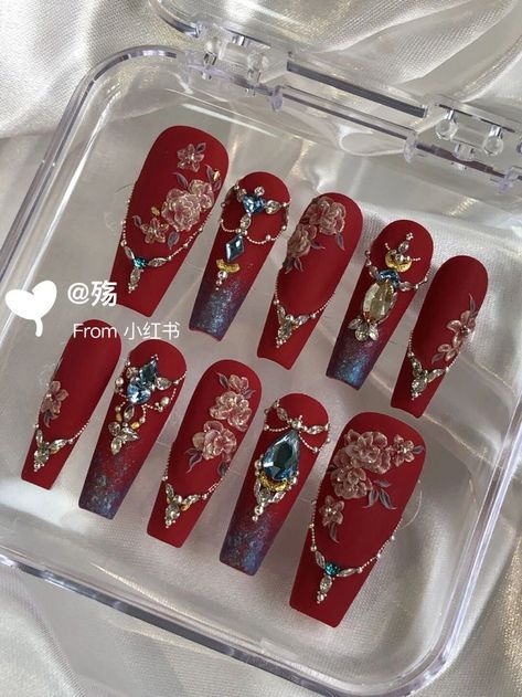 Beaded Nails Designs, Baroque Nail Art, Art Deco Nails, Asian Nails, Fantasy Nails, Stylish Nails Designs, Pretty Gel Nails, Really Cute Nails, Kawaii Nails