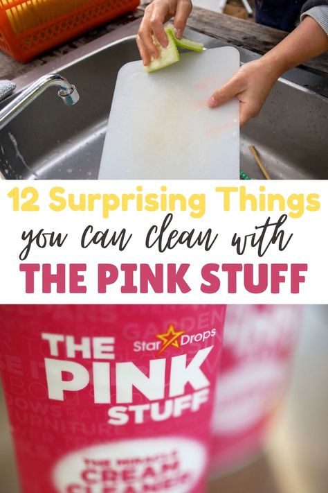 The Pink Stuff is an amazing household cleaner that can be used on multiple surfaces. Check out these 12 things you can clean with The Pink Stuff! Cleaning With Pink Stuff, How To Use The Pink Stuff Cleaner, Pink Stuff Oven Cleaning, Pink Cleaning Aesthetic, Pink Stuff Cleaner Uses, The Pink Stuff Cleaner Hacks, Pink Cleaner, Pink Stuff Cleaner, Products Organization