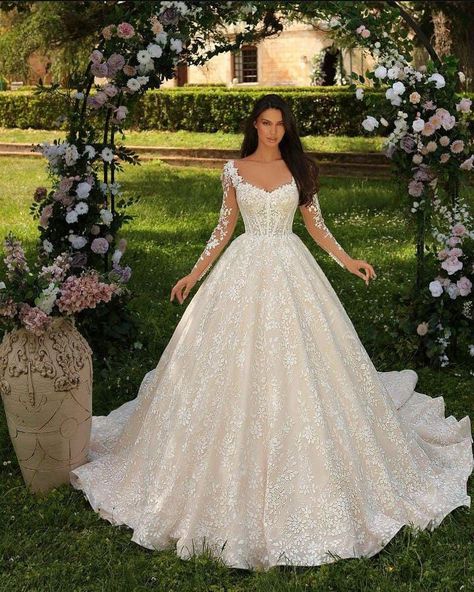 Wedding Dress Puffy Skirt, Women Wedding Dresses, A Line Bridal Gowns, Detachable Sleeves, Womens Wedding Dresses, Neck Women, Princess Inspired, Ivory Wedding Dress, فستان سهرة