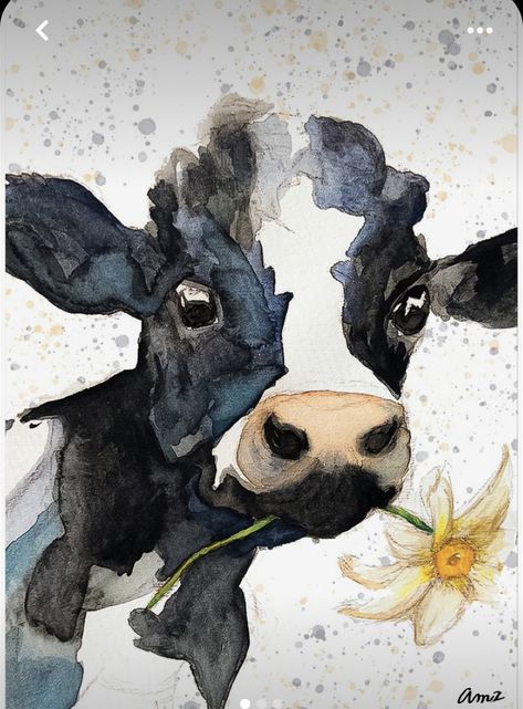 Watercolour Animals Simple, Watercolour Cow, Watercolour Ideas, Diy Watercolor Painting, Cow Painting, Inspiration Painting, Arte Sketchbook, Watercolor Art Lessons, Diy Watercolor