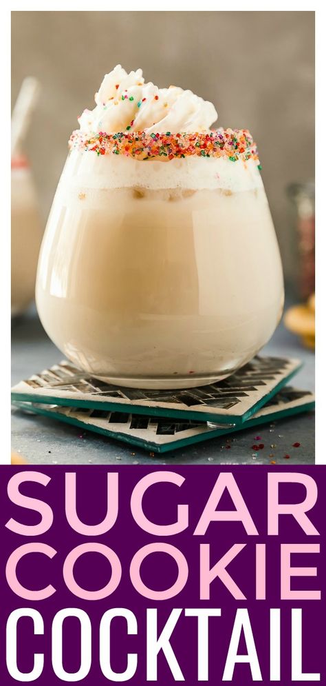 Sugar Cookie Alcoholic Drink, Creamy Vodka Drinks, Sugar Cookie Cocktail, Cookie Cocktails, Sugar Cookie Martini Recipe, Party Cocktail Recipes, Strawberry Banana Milkshake, Cookie Ingredients, Frozen Cocktail Recipes