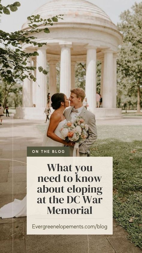 One of my favorite locations for elopements in DC is at the DC War Memorial. Here is everything you need to know when planning your elopement here! Washington Dc Elopement, Dc Elopement, Dc Wedding, Jefferson Memorial, Dc World, Washington Dc Wedding, Courthouse Wedding, Dc Weddings, Wedding Memorial