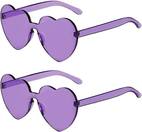 Amazon.com: Dllween 2 Pairs Purple Heart Shaped Sunglasses for Women Men, Rimless Trendy Colored Heart Glasses for Party Accessories : Clothing, Shoes & Jewelry Purple Birthday Party Decorations, Sunglasses Party Favor, Purple Birthday Party, Funny Sunglasses, Funny Glasses, Purple Sunglasses, Heart Glasses, Purple Birthday, Purple Party