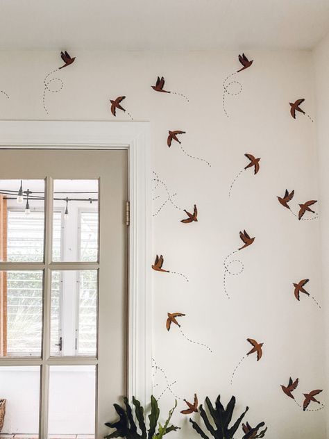 Bird Wallpaper Living Room Makeover Peel And Stick Bird Wallpaper, Sparrow Wallpaper Birds, Bird Wallpaper Bathroom, Bird Wallpaper On Ceiling, Bird Wall Paper, Swallow Bird Wallpaper, Sparrows Wallpaper, Wallpaper On Bottom Half Of Wall, Boy Girl Bathroom Ideas