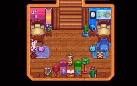 Stardew Nursery Design, Stardew Kids Room, Stardew Valley Nursery, Stardew Valley Kids Room, Stardew Inspiration, Stardew Design, Stardew House, Stardew Valley Layout, Stardew Valley Farms