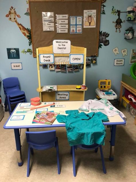 Dentist Office Dramatic Play Dramatic Play Dentist Office, Dentist Office Dramatic Play Preschool, Dramatic Play Dr Office, Dentist Role Play Eyfs, Dentist Dramatic Play Preschool, Dentist Office Dramatic Play, Preschool Dentist, Dentist Role Play, Doctors Office Dramatic Play