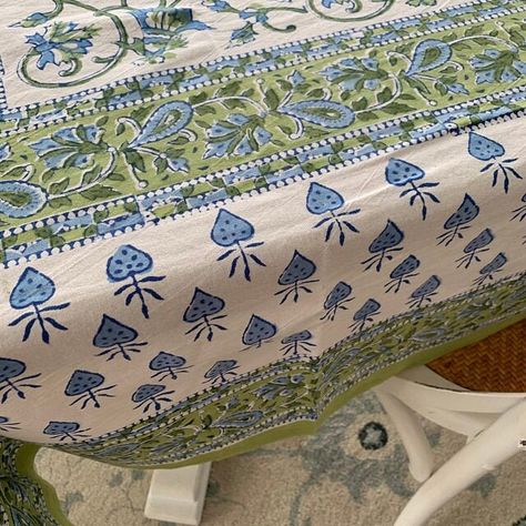 Indian Green Color and Blue Table Cloth, Hand Block Printed Table Cloth, Block Print Cotton Table Cover, Dinning Table Cover, Table Cloths - Etsy Home Stead, Breakfast Nook Table, Indian Table, Blue Flower Design, Nook Table, Green Tablecloth, Floral Print Design, Cloth Flowers, White Table Cloth