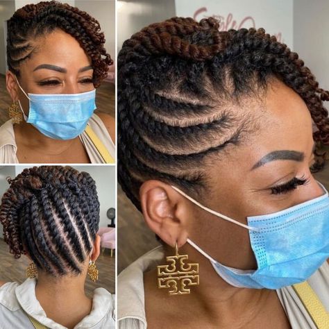 Natural Hair Rope Twist Styles, Flat Twist With Curls, Two Strand Twist Updo Hairstyles, Natural Hair Styles For Black Women Updos, Half Flat Twist Half Down, 2 Strand Twist Updo Styles, Flat Twist Mohawk Natural Hair, Two Strand Twist Natural Hair Women, Updo Twist Hairstyles