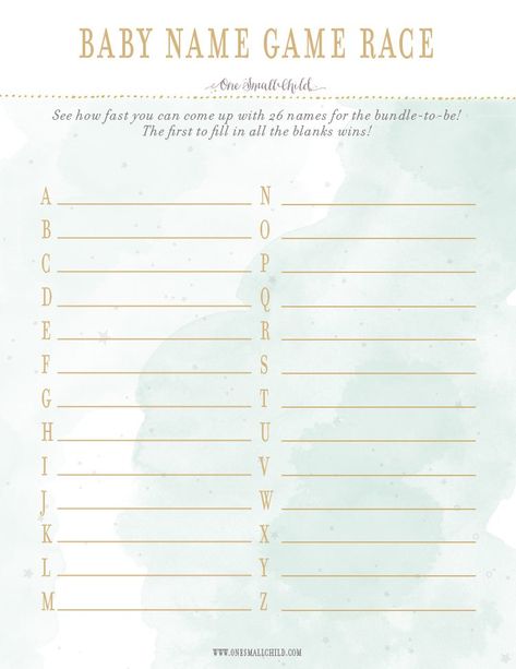 Baby Name Game Race | Baby Shower Game Printable Z Baby Names, Baby Name Game, Modern Baby Shower Games, Free Printable Baby Shower Games, Name Game, Baby Shower Prizes, Free Baby Shower, Trendy Baby Shower Ideas, Printable Ideas