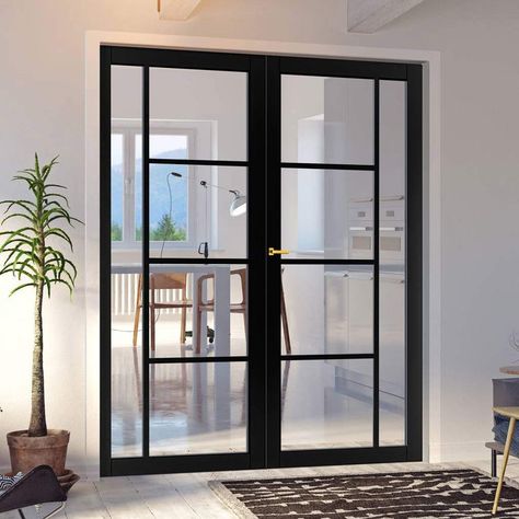 Industrial & Loft Style Double Doors Internal Double Doors, Internal Glass Doors, Solid Door, Cosy Living, Door Company, Black Door, Solid Doors, White Laminate, Kitchen Doors