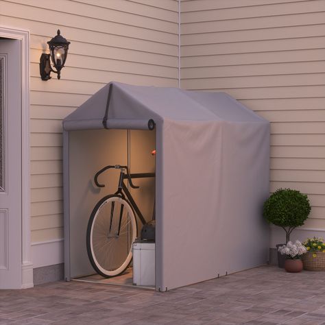 Stroller Storage Outdoor, Hide Garbage Cans Outside, Bike Storage Outdoor, Outside Organization, Small Outdoor Storage, Outdoor Storage Ideas, Portable Storage Sheds, Portable Storage Buildings, Garbage Shed