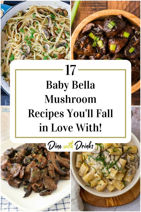 Collage of 4 baby bella mushroom recipes. Spinach Stuffed Portabella Mushroom Recipes, Mini Portobello Mushroom Recipes, Lamb And Mushroom Recipes, Baby Portobello Mushroom Recipes, Recipes With Baby Bella Mushrooms, Mini Portabella Mushroom Recipes, Recipes With Portabella Mushrooms, Baby Portabella Mushroom Recipes, Stuffed Baby Bella Mushrooms