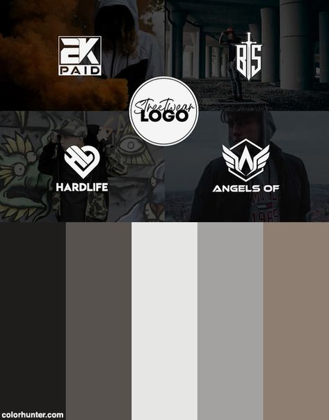 Streetwear Logo Color Scheme from colorhunter.com Color Palette For Clothing Brand Logo, Streetwear Colour Palette, Color Palette Streetwear, Street Wear Color Palette, Streetwear Color Palette, Estilo Vans, Logo Color Palette, Logo Color Schemes, Streetwear Logo