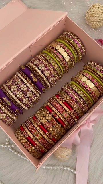 Silk Thread Bangles Design Latest Bridal, Kundan Clips, Embroidery Bangles, Bridal Bangles Wedding, Aari Bangles, Brahmin Wedding, Silk Thread Earrings Designs, Bangle Earrings, Bangle Stack