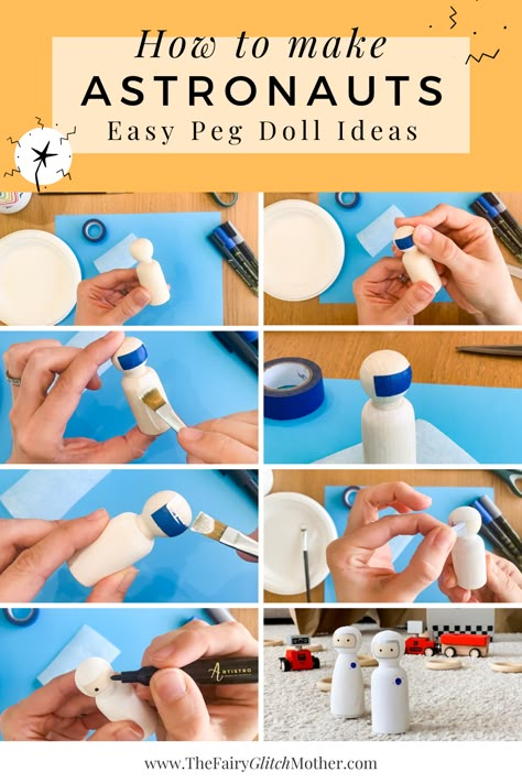 Easy Peg Dolls, Diy Peg Doll Accessories, How To Paint Peg Dolls, Peg People Diy, How To Paint Peg Doll Faces, Space Peg Dolls, How To Paint Wood Peg Dolls, Peg Doll Ideas, Peg Dolls Diy