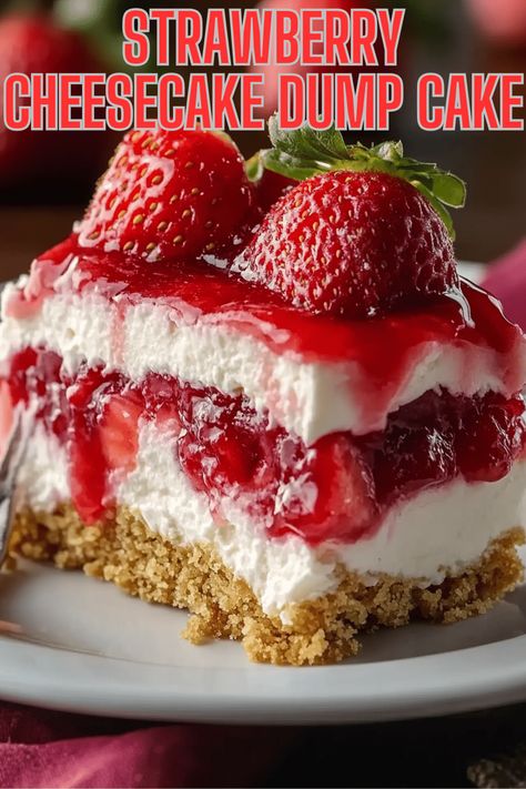 Strawberry Dump Cheesecake Recipe, Crockpot Strawberry Dump Cake, Strawberry Cheesecake Dump Cake Crockpot, Strawberry Cheesecake Bundt Cake, Paula Dean Desserts, Strawberry Dump Cheesecake, Strawberry Cheesecake Dump Cake Recipes, Strawberry Dump Cake Recipes, Strawberry Cream Cheese Dump Cake