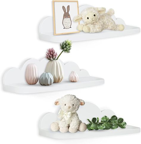 Veluckin Floating Shelves,Cloud Shelves,15.76x4.13 in Cute Display Wall Shelf for Livingroom Bedroom,3 Pack,with 2 Types of Installation,White-3L Cloud Shelves, Float Shelf, Cloud Shelf, Small Wall Shelf, Tape Installation, Shelf For Bathroom, Cloud Lamp, White Floating Shelves, Hanging Display