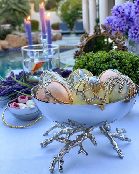 Decorated eggs: Nowruz table decorations New Year Table Decoration, Jeweled Rice, Nowruz Table, Haft Seen, Persian New Year, New Year Table, Decorated Eggs, New Year's Food, Ground Lamb