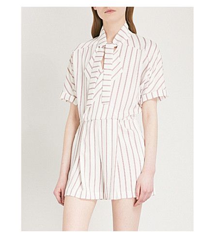 MAJE - Imaly striped satin playsuit | Selfridges.com Satin Playsuit, Icon Clothing, Iconic Dresses, Cardigan Sweater Coat, Denim Blazer, Cardigan Sweater Dress, Striped Rompers, Jumpsuit Shorts Rompers, Short Sleeve Cropped Top