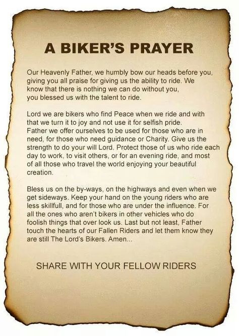 A Biker's Prayer Biker Memorial, American Legion Riders, Biker Quotes Inspiration, Biker Quotes Funny, Bikers Prayer, Bikers Quotes, Harley Baby, Harley Davidson Quotes, I Want A Tattoo