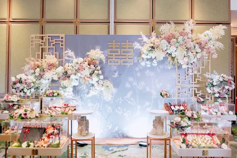 Sangjit Decoration Backdrop Simple, Sangjit Decoration Backdrop, Tinghun Backdrop, Tingjing Decoration, Wedding Restaurant Decoration, Sangjit Backdrop, Sangjit Decoration, Chinese Engagement, Blended Wedding