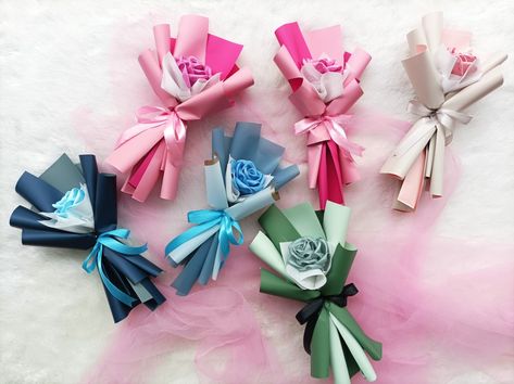 Single Ribbon Rose Bouquet, Single Ribbon Flower Bouquet, Satin Flower Bouquet Diy, Small Ribbon Rose Bouquet, Satin Flower Bouquet Ribbon Rose, Single Ribbon Rose, Satin Bouquet Flower, Single Rose Bouquet Wrapped, Satin Ribbon Flowers Bouquet