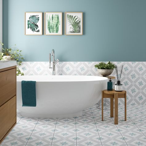 Pattern Pick - Barcelona Star! ⭐ Shop now and save money in our summer sale! 💸 Let your walls and floors do the talking with this magnificent pattern that delivers a bold yet sophisticated look that won�’t age. #tileinspiration #patternedtiles #tilegiant Tile Giant, Timeless Bathroom Design, Flooring Bathroom, Timeless Bathroom, Bathroom Color Schemes, Bathroom Color, Bathroom Inspiration Decor, Upstairs Bathrooms, Bathroom Wall Tile