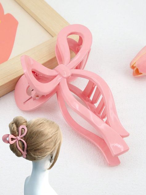 1pc Plastic Hair Claw Clip With 13cm Pink Ribbon Bowknot For Women's Daily UseI discovered amazing products on SHEIN.com, come check them out! Ribbon Claw Clip, Pink Claw Clip, How To Make Pink, Diy Furniture Videos, Pink Hair Clips, Hair Accessories Collection, Hair Clamps, Pink Accessories, Claw Hair Clips