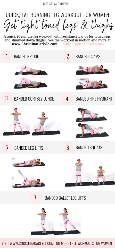 Lower Body Band Exercises, Inner Thigh Band Exercises, Leg Workout With Resistance Bands Inner Thigh, Excersise Band Workout, Resistance Band Loop Exercises, Loop Band Exercises, Christina Carlyle, Leg Workout With Bands, Surfing Workout