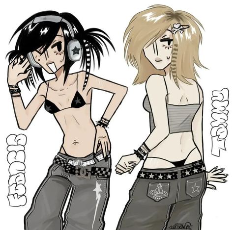 Scene Girl Pfp Drawing, Accessories For Characters, Gyaru X Emo Art, Scene Pfps For Discord, Scene Girl Drawing, Emo Artstyle 2000s, Scene Art 2000s, Plus Size Drawing Reference, Scene Poses