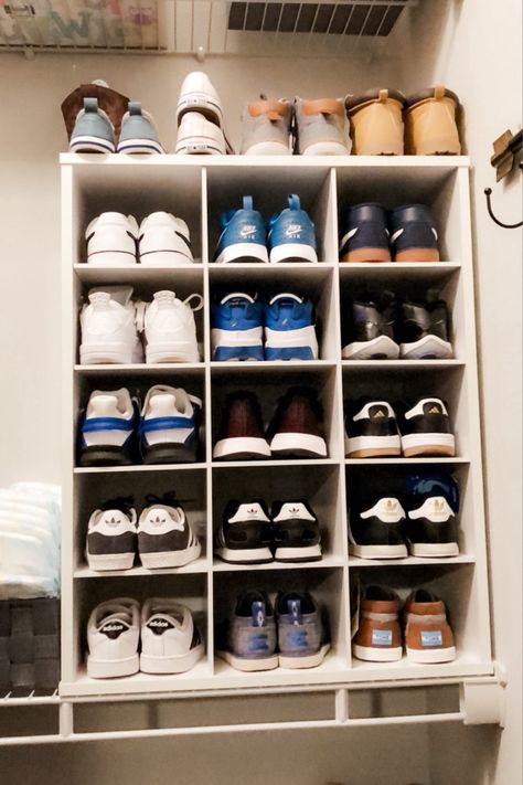 Closet shoe storage Kids Shoes Organization, Toddler Shoe Organization, Toddler Shoe Storage, Shoe Storage Closet, Kids Shoe Organization, Baby Shoe Storage, Toddler Closet, Closet Idea, Shoe Organization