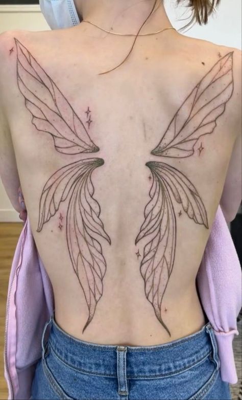 Fairy Wing Tattoos, Wing Tattoos On Back, Hippie Tattoo, Funky Tattoos, Tattoo Style Drawings, Spine Tattoo, Back Tattoo Women, Discreet Tattoos, Spine Tattoos