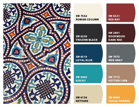 Mexican Color Palette Spanish Style, Spanish Colour Palette, Mediterranean Colour Scheme, Colour Palette Mediterranean, Mediterranean Blue And Orange, Green Living Rooms, Tile Color Palette, Mediterranean Color Palette, Apartment Color Schemes