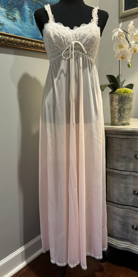 Night Gown Dress Sleep Nightgowns, Blue Vintage Nightgown, Vintage Nightgown Aesthetic, Night Gown Aesthetic, Nightgown Aesthetic, 1940s Nightgown, Pretty Nightgowns, Sheer Night Gown, 60s Nightgown