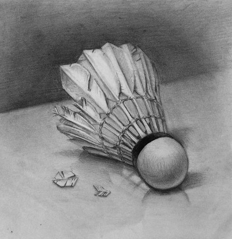 shuttlecock by ken-chen on DeviantArt Still Life Sketch, Realistic Sketch, Realistic Pencil Drawings, Observational Drawing, Object Drawing, Perspective Art, Still Life Drawing, 3d Drawings, Pencil Art Drawings