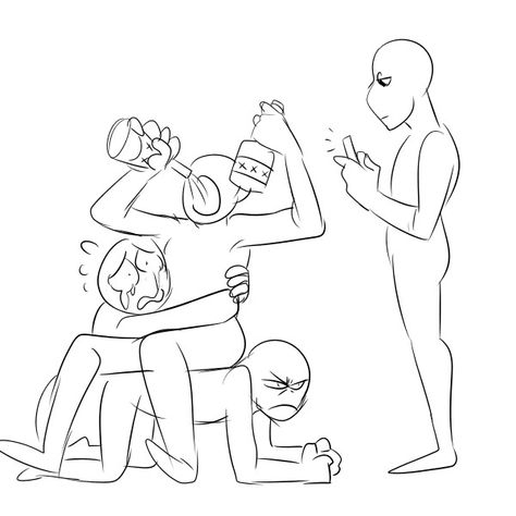 Me drinking. Anna taking a pic. Me sitting on Zack. Ellie hugging me. 4 Person Draw The Squad, Trio Friendgroup Drawing, Draw The Squad 4 People Funny, 4 Person Friend Group Dynamic, Draw The Squad Four, Friendgroup Drawing Reference 4, Group Drawing Poses Five, Draw The Group, Two Best Friends Drawing Reference