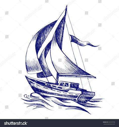 Sailing boat with a flag. Vector sketch stylized wave. Sea yacht floating on the water surface. Drawn with a ballpoint pen. #Ad , #AFFILIATE, #sketch#stylized#wave#Vector Sailboat Drawing, Sea Drawing, Wave Drawing, Ballpoint Pen Art, Boat Drawing, Water Drawing, Boat Art, Boat Painting, Vector Sketch