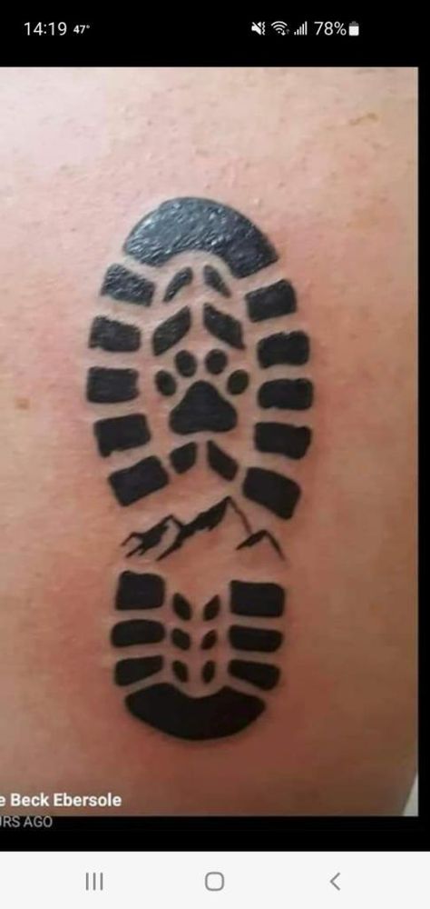 Boot Print Tattoo, Tatoo Dog, Paw Tattoo, Boot Print, Dog Tattoo, Hiking Boot, Dog Tattoos, Tattoo Idea, Paw Print Tattoo